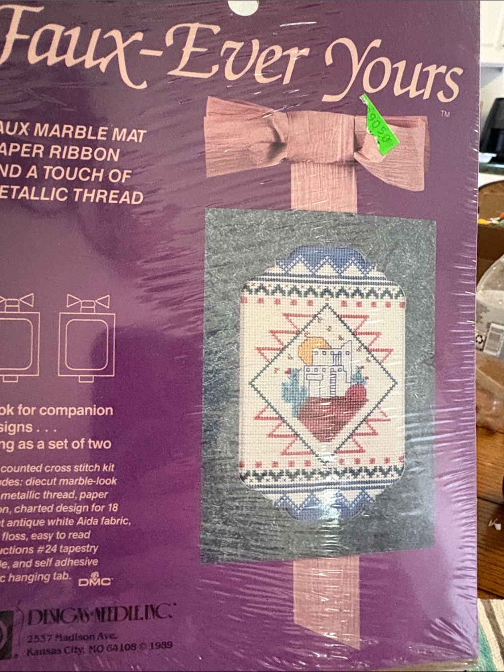 Faux-Ever Yours Cross Stitch Kit Hanging - Pink Ribbon Accents